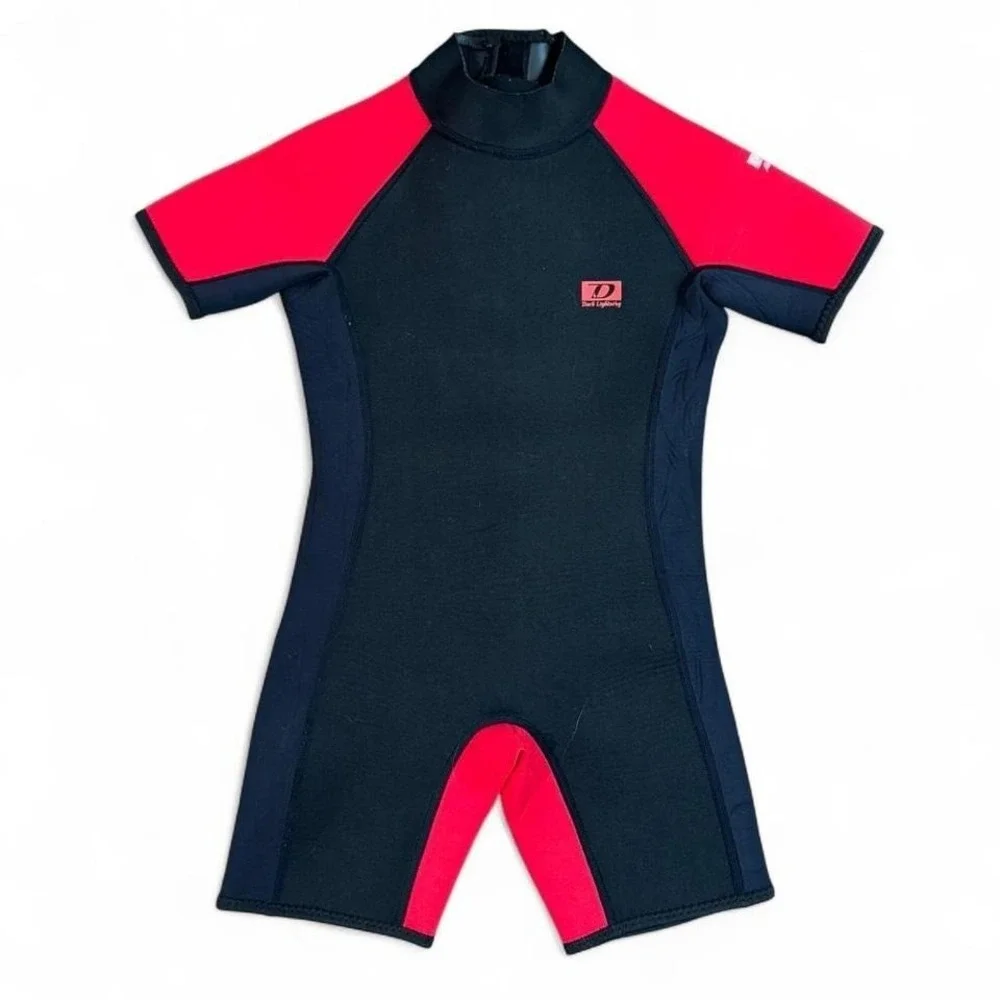 Dark‎ Lightning Youth Shorty Wetsuit Black Red Surf Swim Suit Size S 6–8